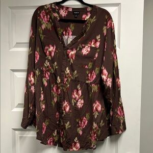 Torrid Brown and Pink Floral Blouse